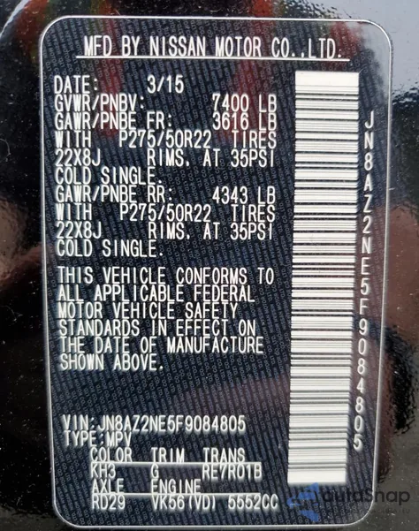 2015 Infiniti Qx80 z USA, uszkodzony, nr VIN JN8AZ2NE5F9084805